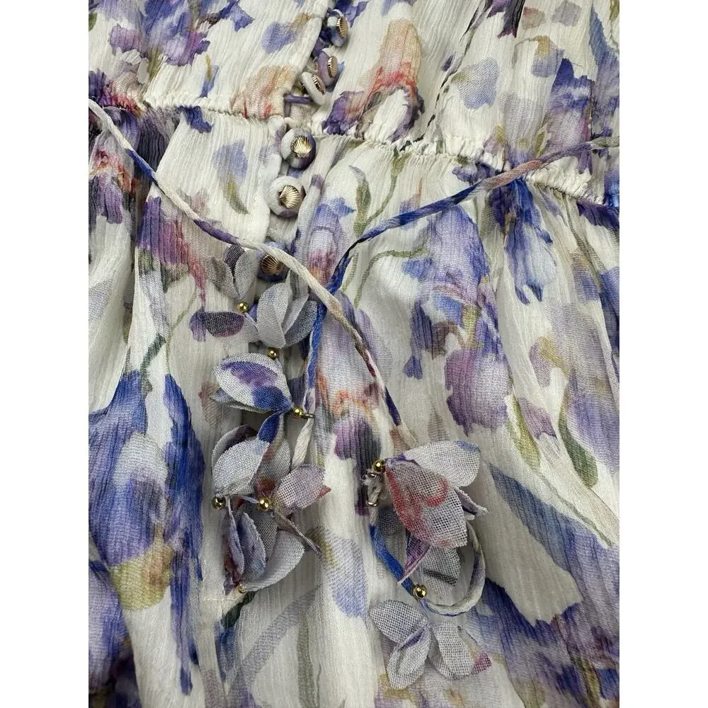 Zimmermann Tama Iris Silk Playsuit Romper Floral Ruffle Button Front No Belt 3 - Picture 9 of 13